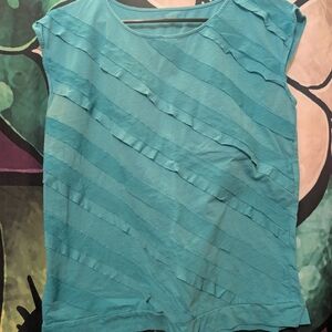 LOFT Aqua Ruffled Muscle Tank, Sleeveless Tee, Ruffle Front Top